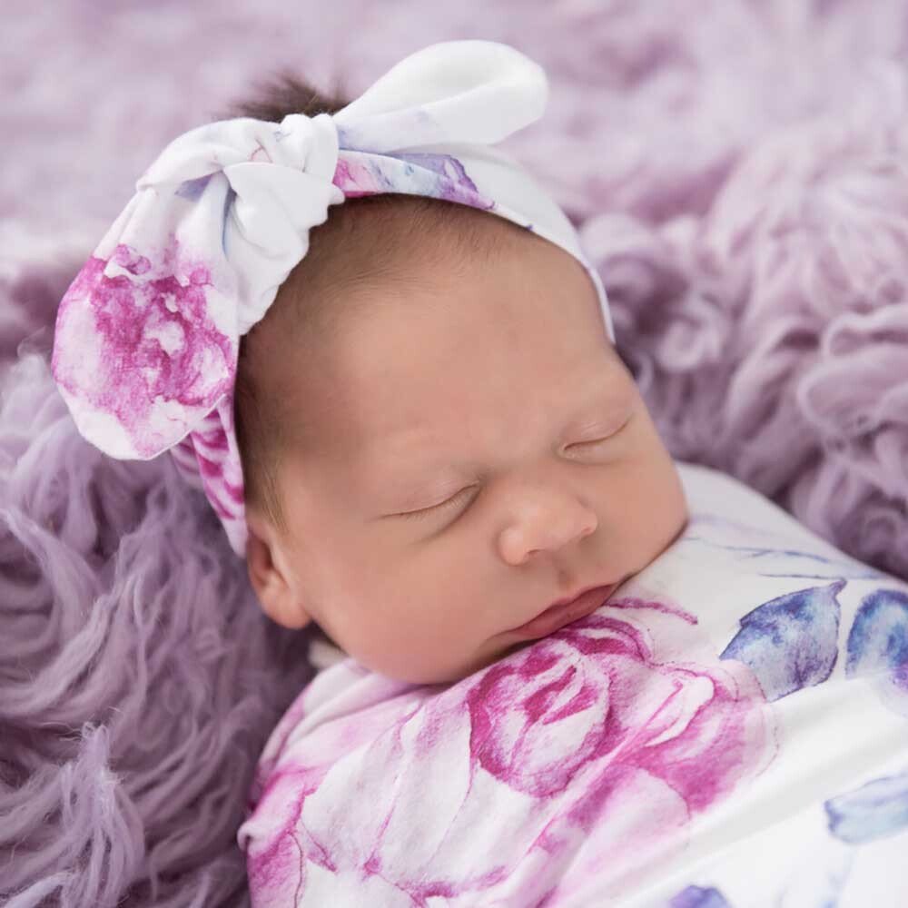 Lilac Skies Organic Jersey Wrap & Topknot Set - View 3