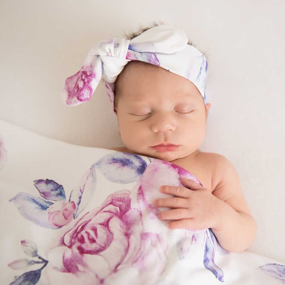 Lilac Skies Organic Jersey Wrap & Topknot Set - View 6