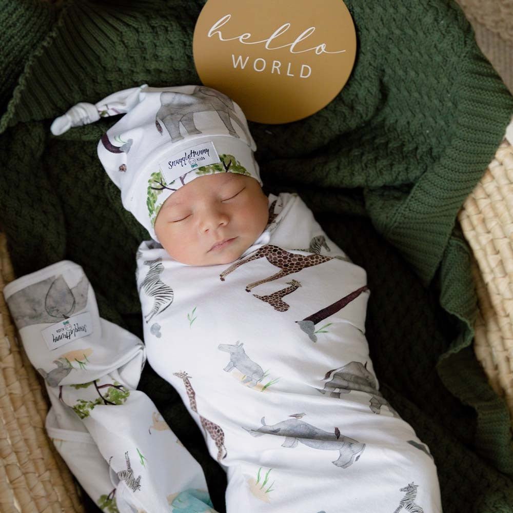 Safari Baby Jersey Wrap & Beanie Set - View 7