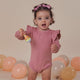 PREORDER: Jewel Pink Rib Long Sleeve Organic Bodysuit with Frill - Thumbnail 1