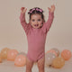 PREORDER: Jewel Pink Rib Long Sleeve Organic Bodysuit with Frill - Thumbnail 4