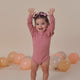 PREORDER: Jewel Pink Rib Long Sleeve Organic Bodysuit with Frill - Thumbnail 3