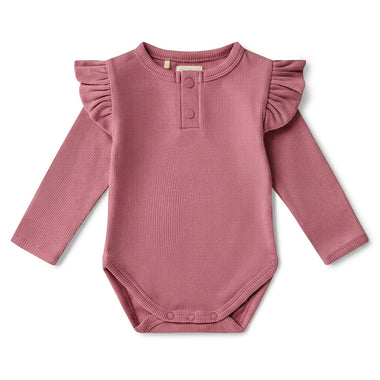 Jewel Pink Rib Long Sleeve Organic Bodysuit with Frill | Snuggle Hunny