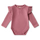 PREORDER: Jewel Pink Rib Long Sleeve Organic Bodysuit with Frill - Thumbnail 2
