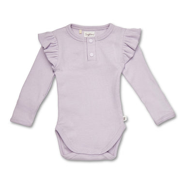 Lavender Rib Long Sleeve Organic Bodysuit with Frill | Snuggle Hunny