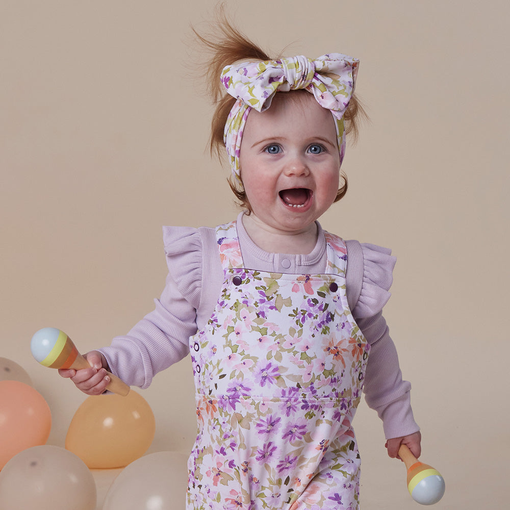 Lavender Rib Long Sleeve Organic Bodysuit with Frill - View 1