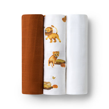 Large Organic Muslin Wraps 3 Pack - Bronze/Lion/Milk | Snuggle Hunny