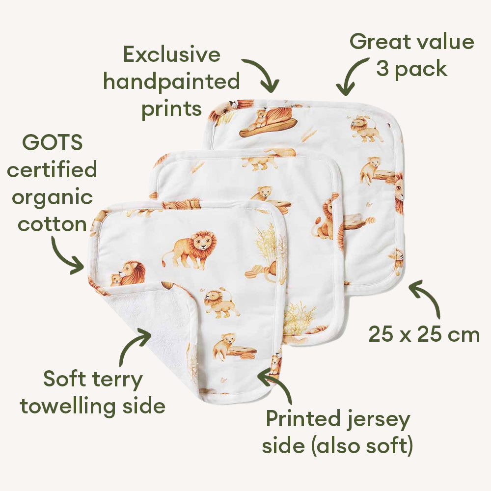 Lion Organic Wash Cloths - 3 Pack - View 3