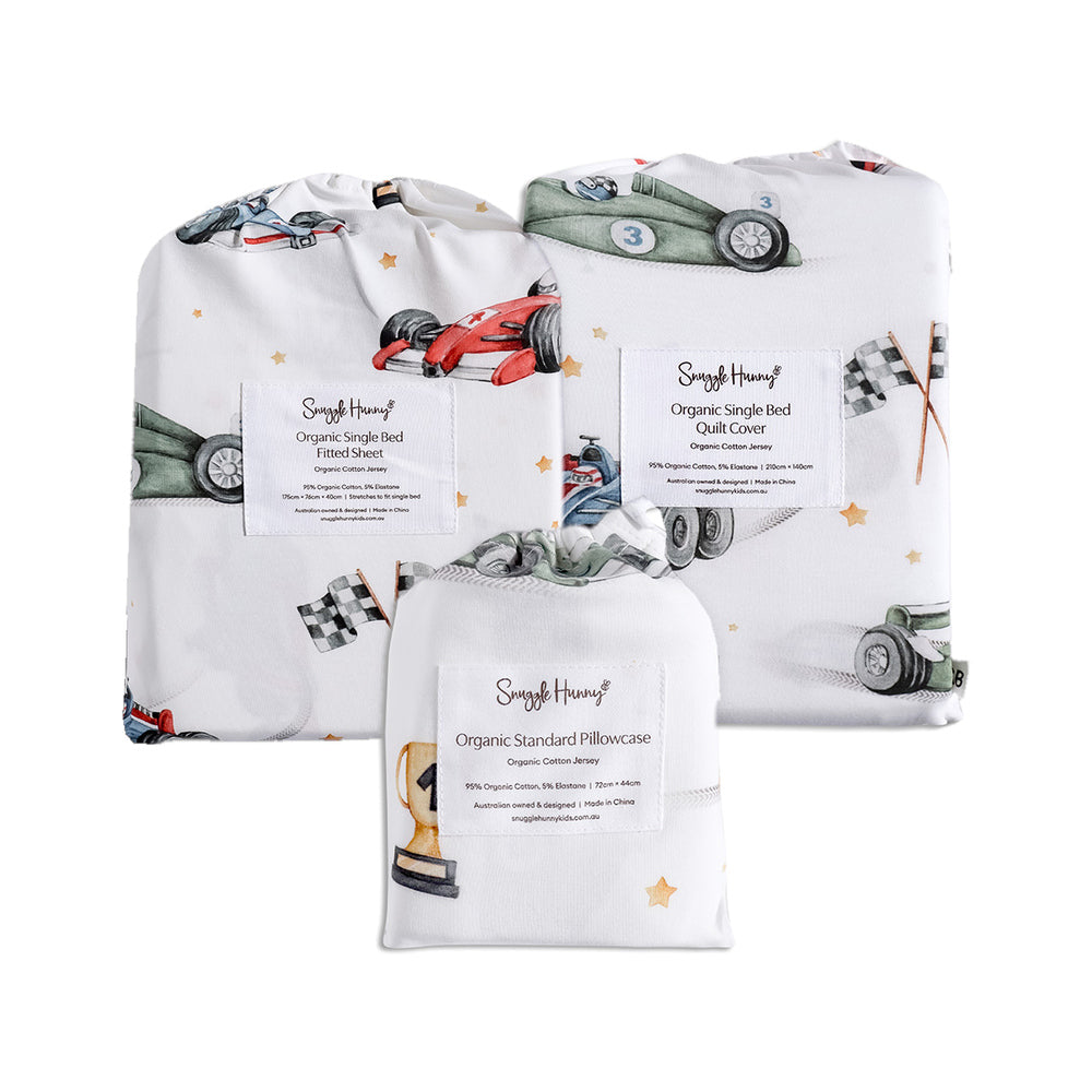 Bundle - Little Racers Single Bedding - 1 x Sheet + 1 x Quilt Cover + 1 x Pillowcase - View 1