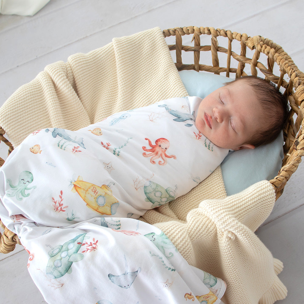 Little Subs Organic Jersey Wrap & Beanie Set - View 10