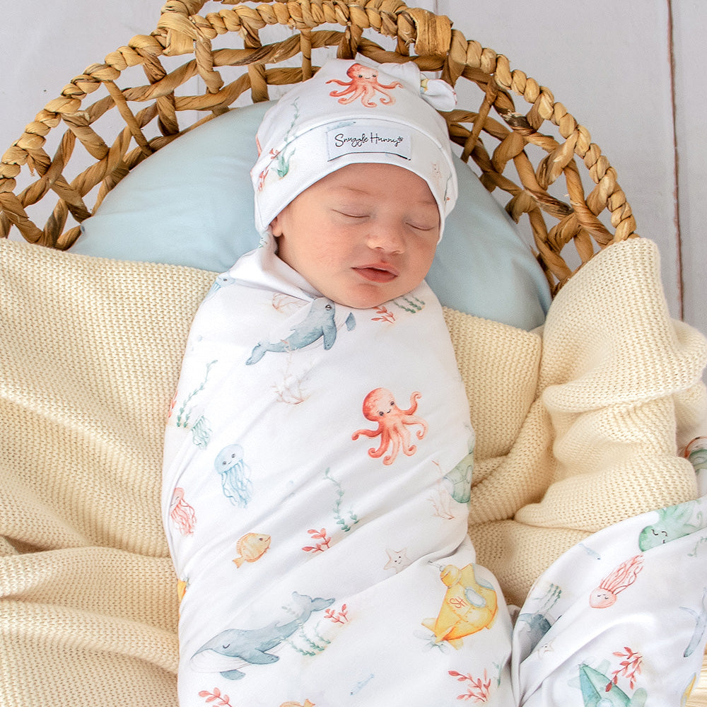Little Subs Organic Jersey Wrap & Beanie Set - View 4
