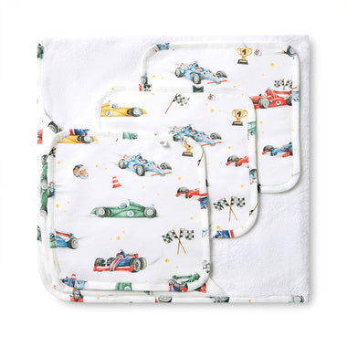 Little Racers Organic Baby Towel & Wash Cloth Set | Snuggle Hunny