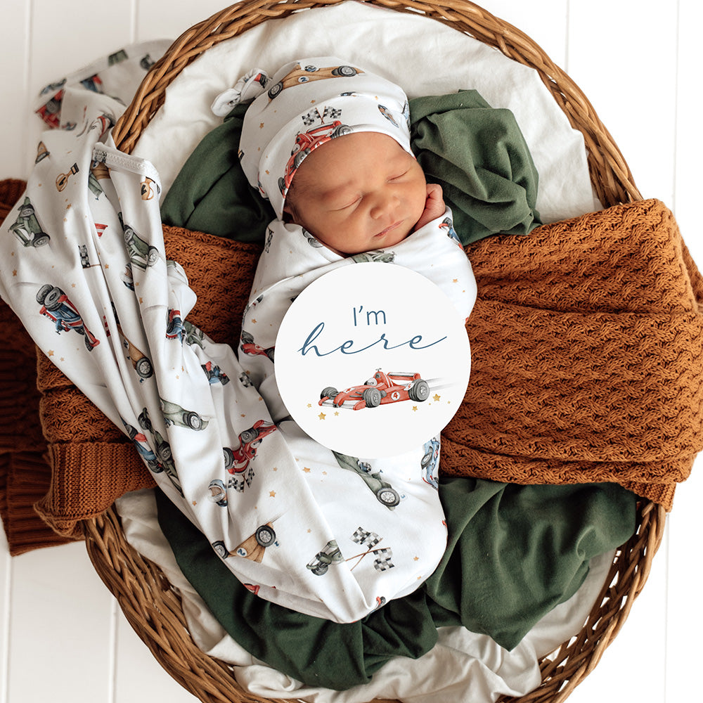 Little Racers Organic Jersey Wrap & Beanie Set - View 6