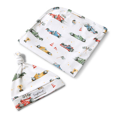 Little Racers Organic Jersey Wrap & Beanie Set | Snuggle Hunny