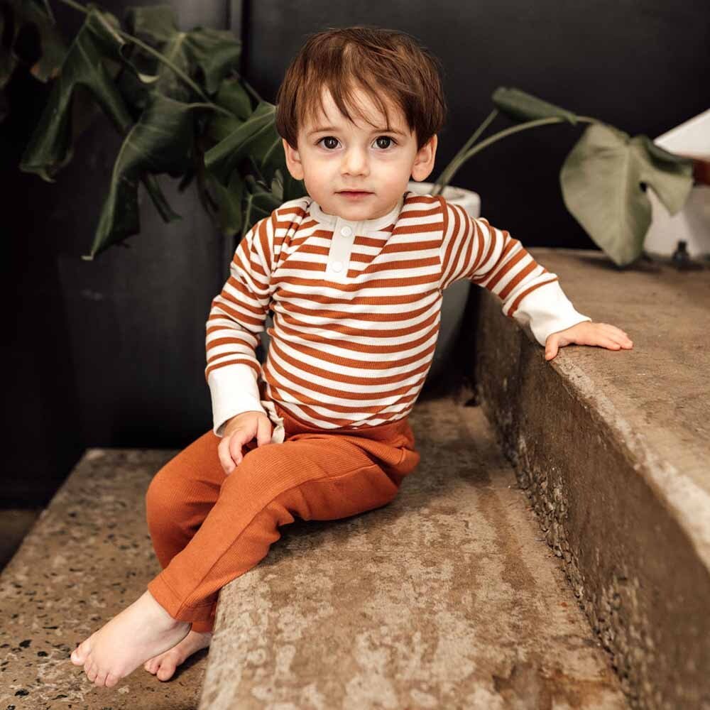 Biscuit Stripe Long Sleeve Organic Bodysuit - View 7