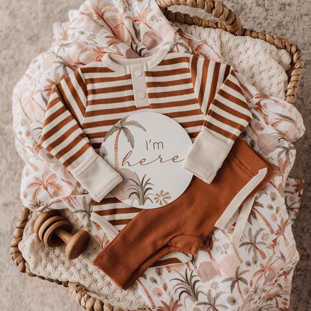 Biscuit Stripe Long Sleeve Organic Bodysuit - View 8