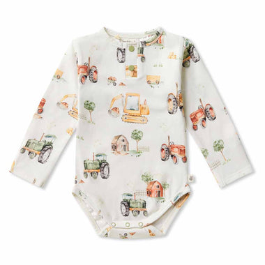 Long Sleeve Bodysuit - Diggers & Tractors Long Sleeve Organic Bodysuit