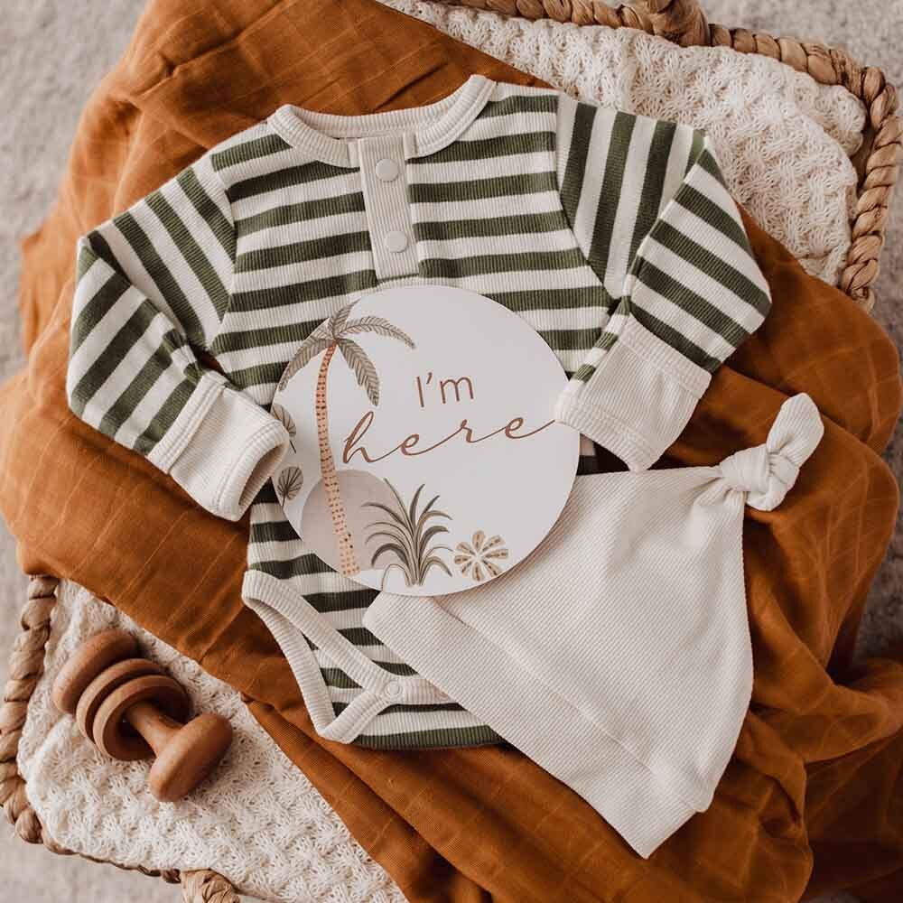 Olive Stripe Long Sleeve Organic Bodysuit - View 8