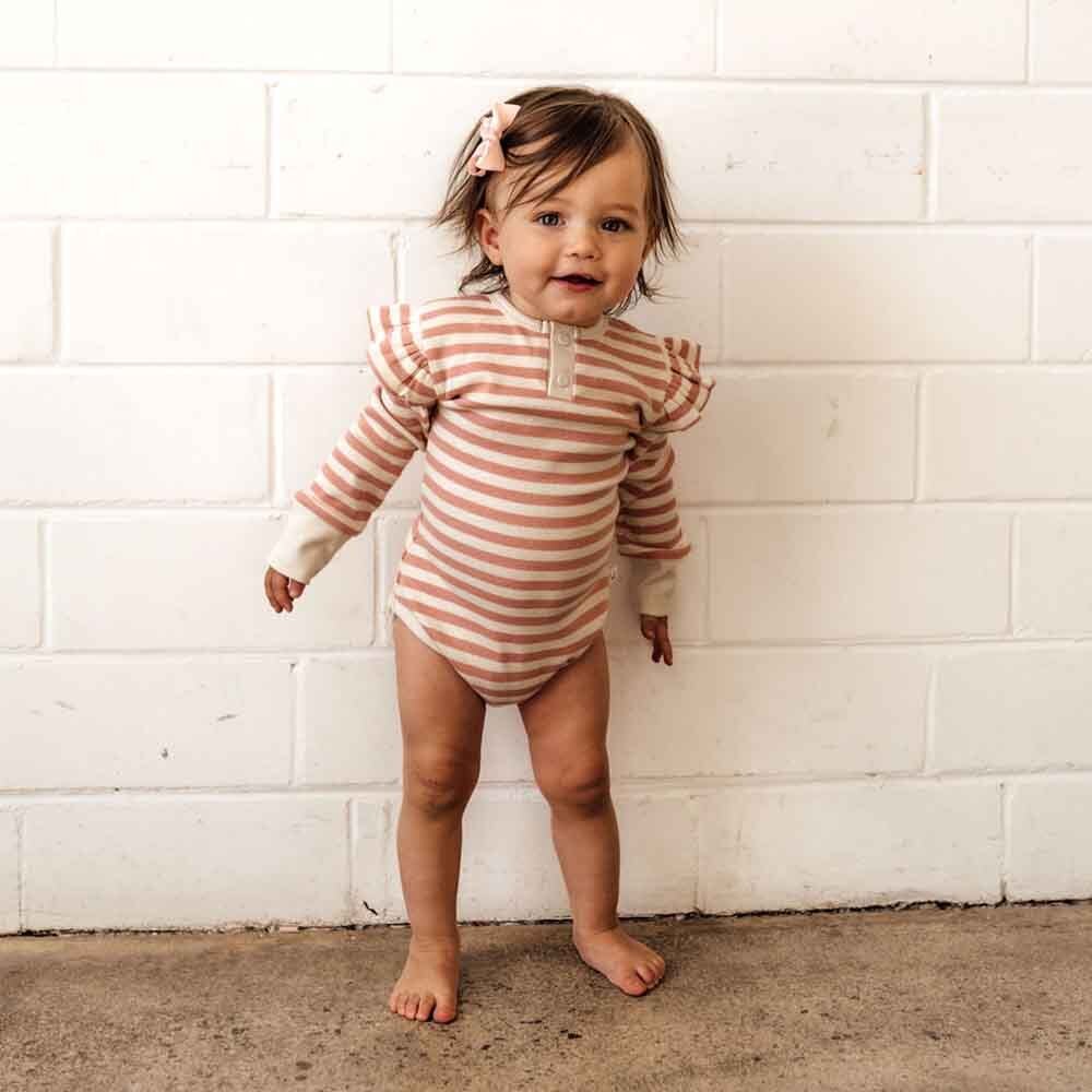 Rose Stripe Long Sleeve Organic Bodysuit - View 7