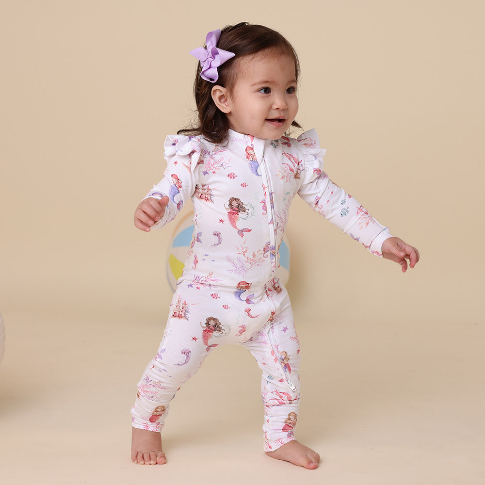Mermaid Organic Snugglesuit Convertible Romper with Frill - View 7