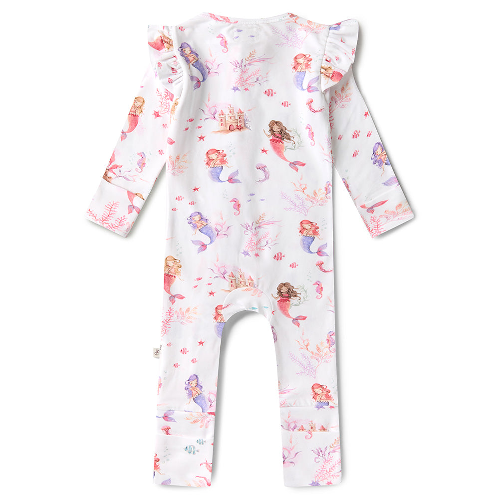 Mermaid Organic Snugglesuit Convertible Romper with Frill - View 8