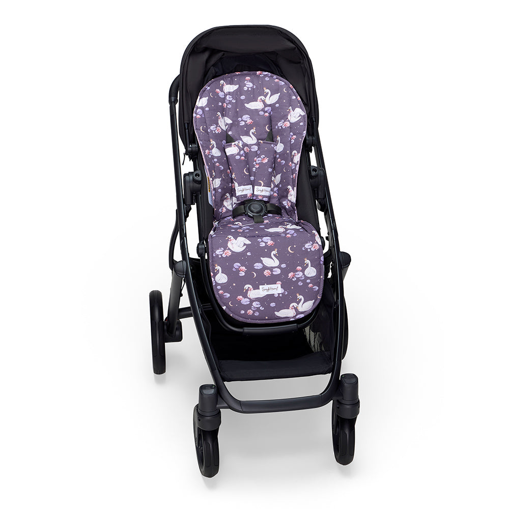 Bundle - Midnight Swan Pram Liner & Strap Cover Set - View 4