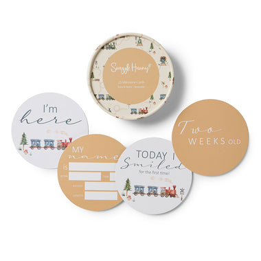 Trains & Pebble Reversible Milestone Cards | Snuggle Hunny