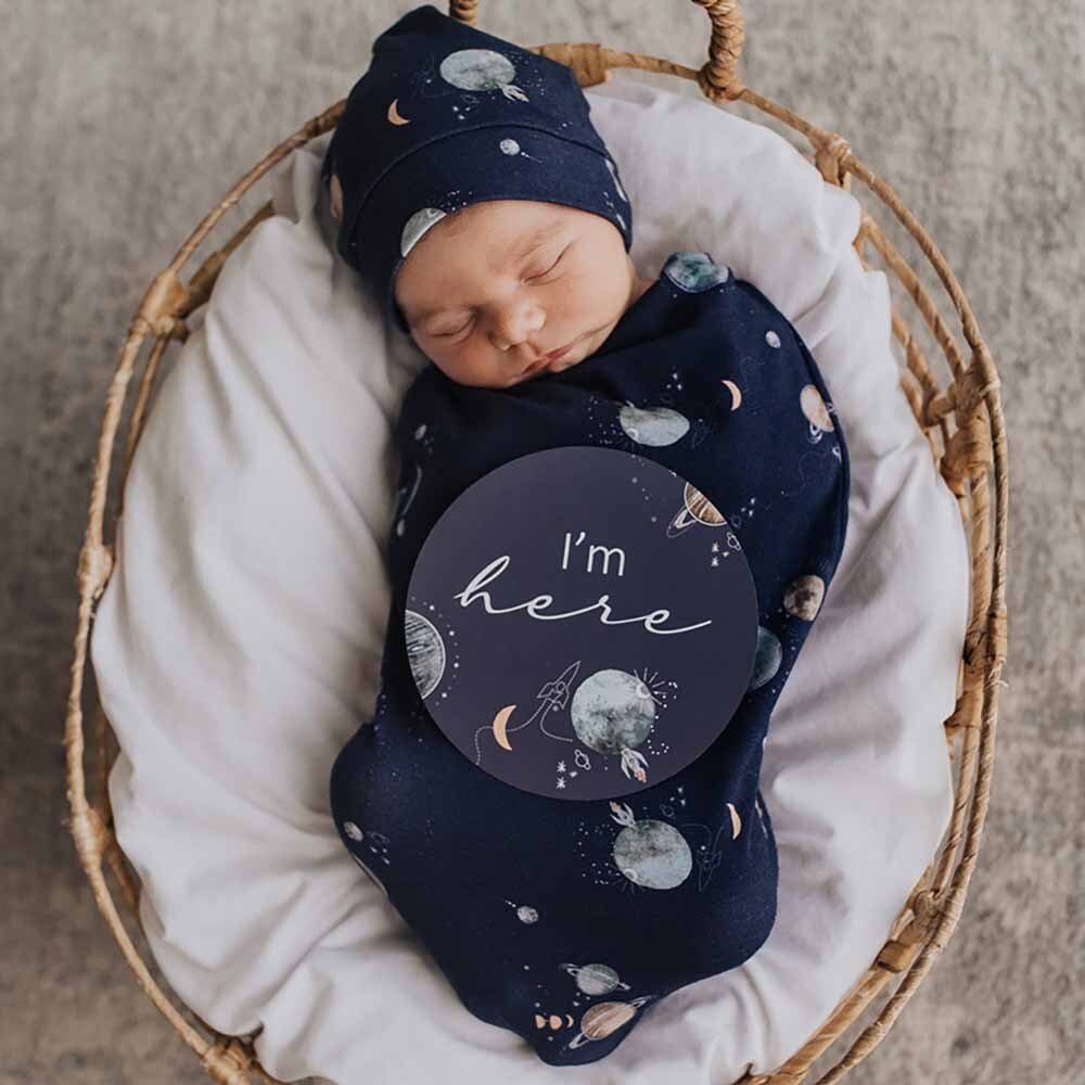 Milky Way Organic Snuggle Swaddle & Beanie Set - View 1