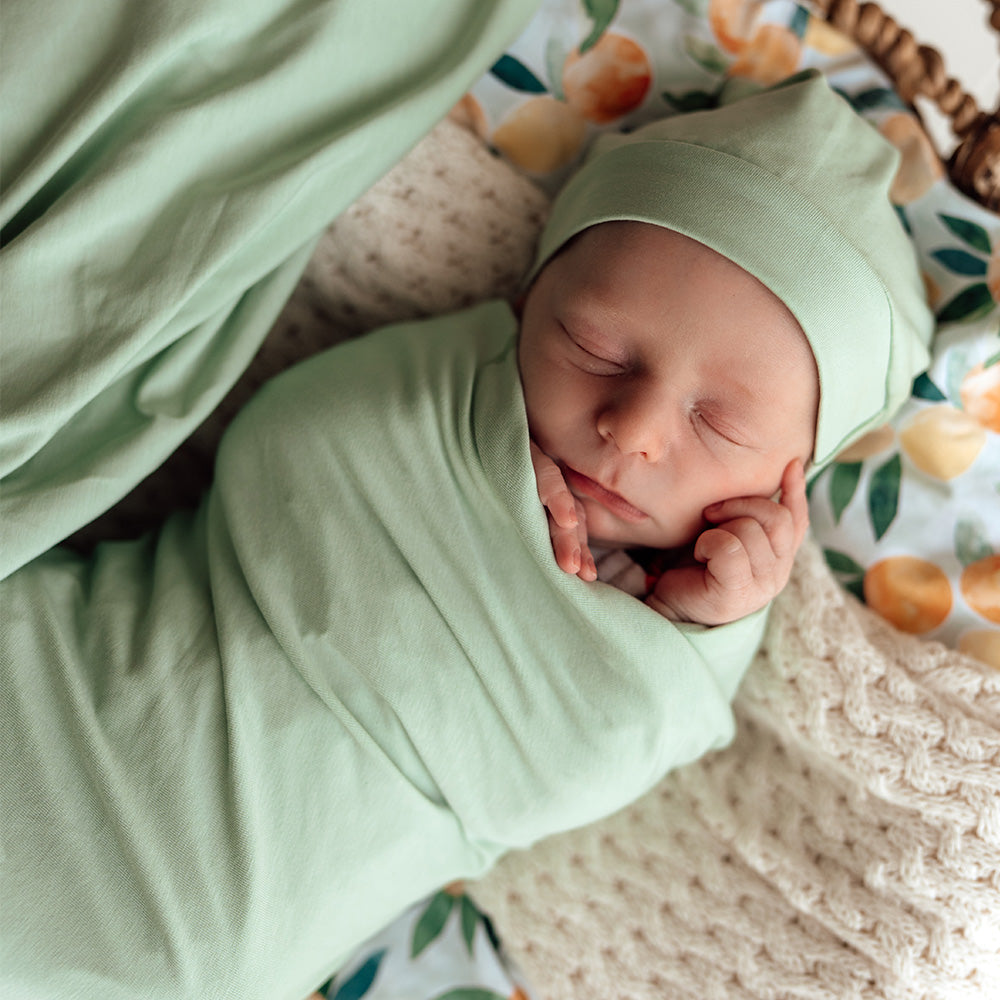 Mint Organic Jersey Wrap & Beanie Set - View 2