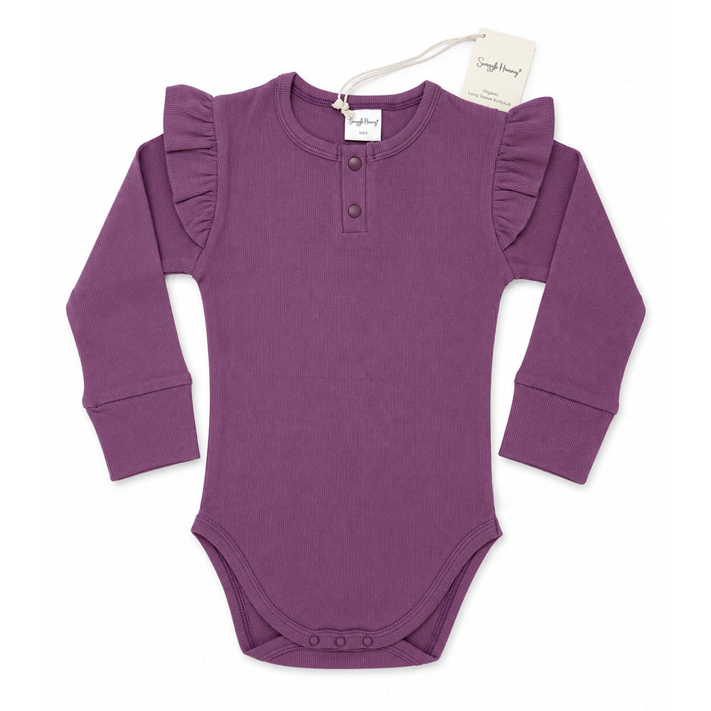 Mulberry Long Sleeve Organic Bodysuit with Frill (Limited Style) - View 2