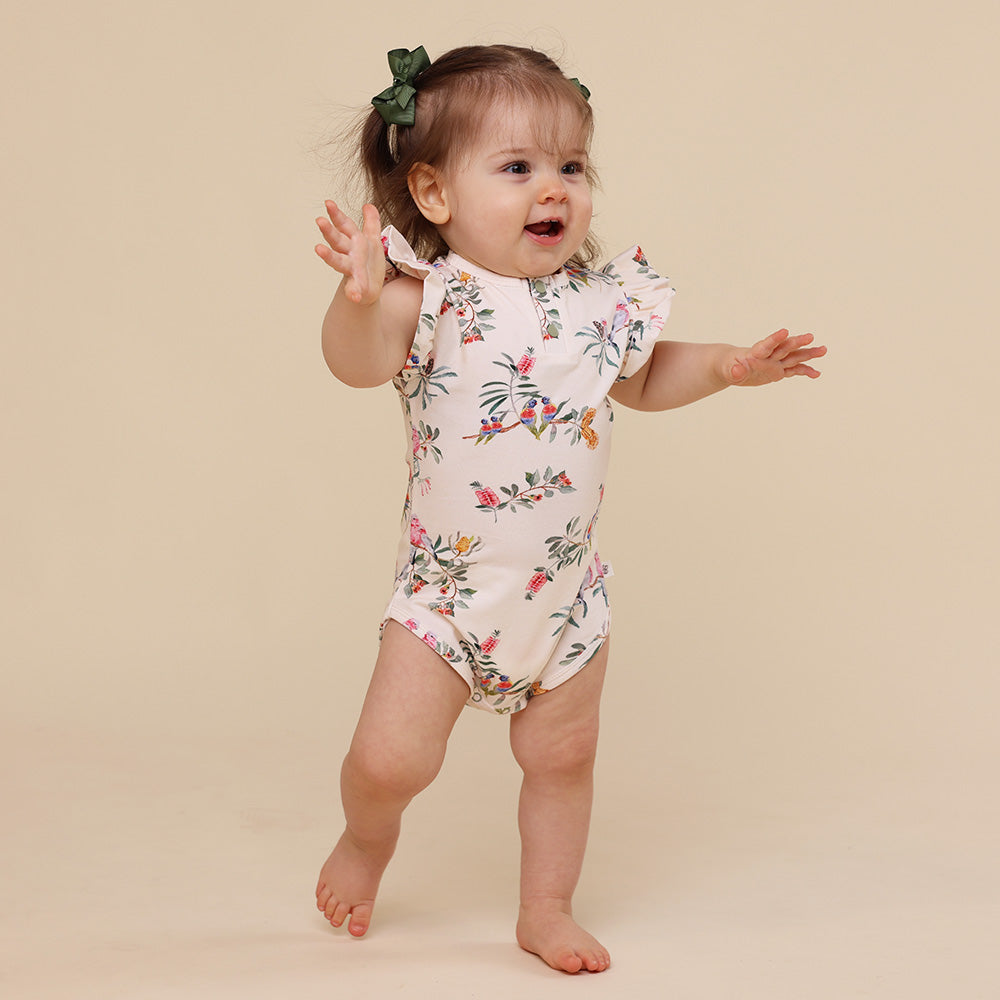 Native Bird Short Sleeve Organic Bodysuit with Frill - View 4