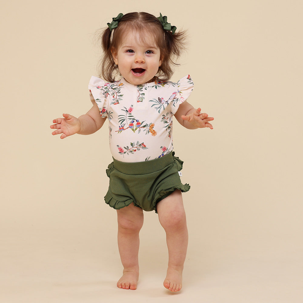 Native Bird Short Sleeve Organic Bodysuit with Frill - View 2