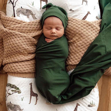 Olive Baby Jersey Wrap & Beanie Set-Snuggle Hunny