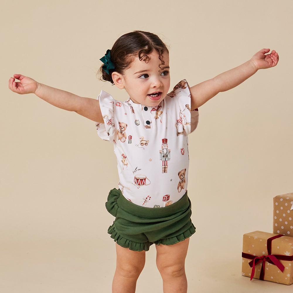 Santa's Toy Shop Short Sleeve Organic Bodysuit with Frill - View 7