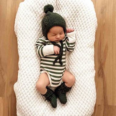 Olive Merino Wool Bonnet & Booties-Snuggle Hunny