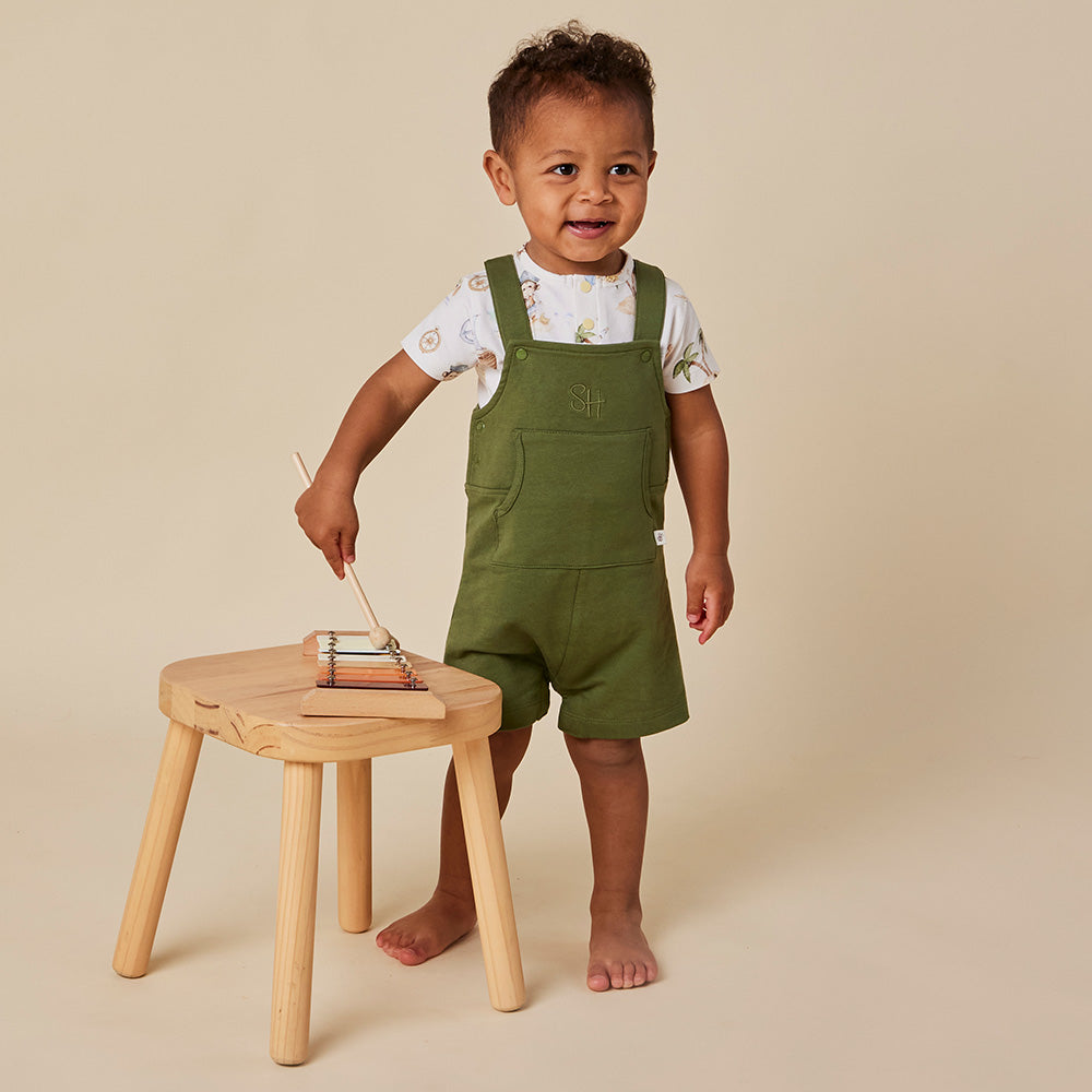 Olive Organic Joey Overall Shorts - View 5