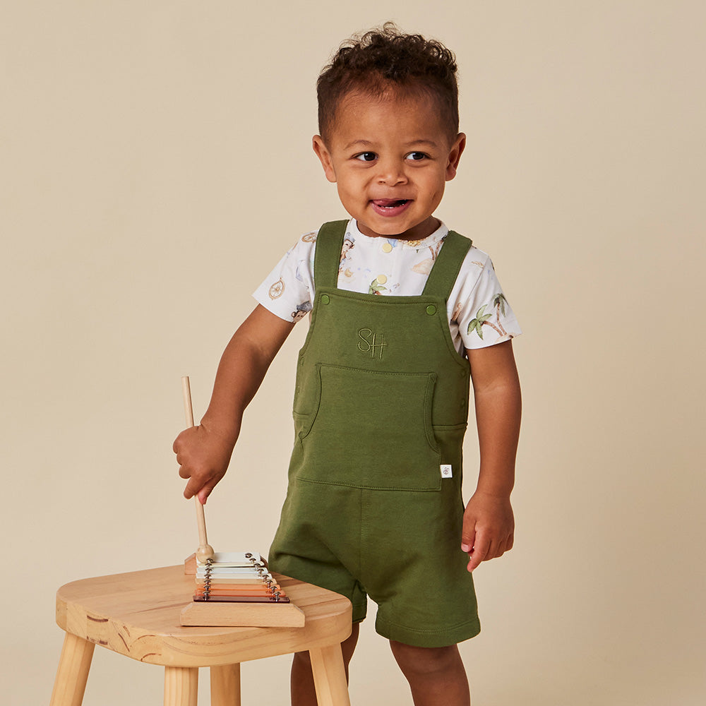 Olive Organic Joey Overall Shorts - View 9