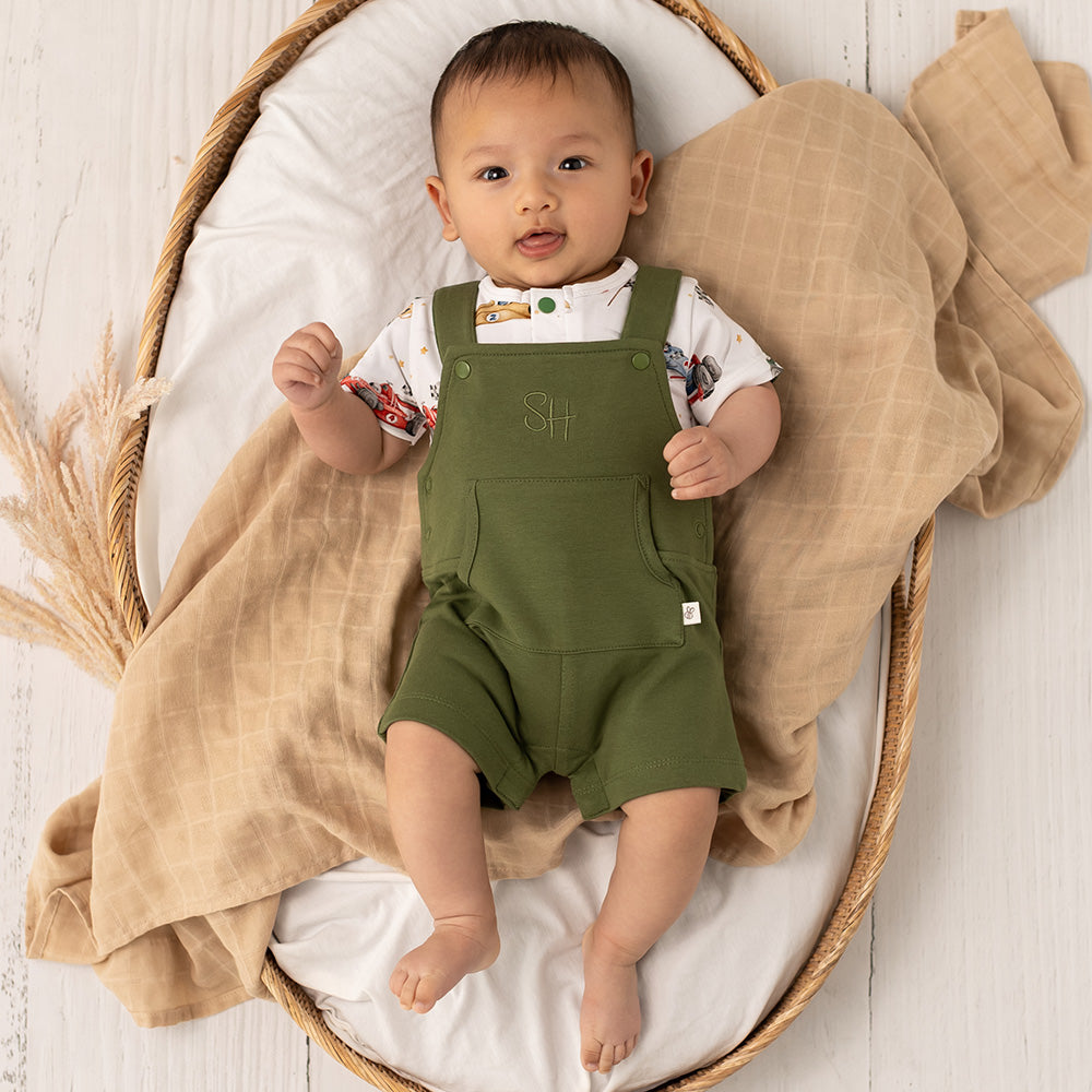 Olive Organic Joey Overall Shorts - View 8