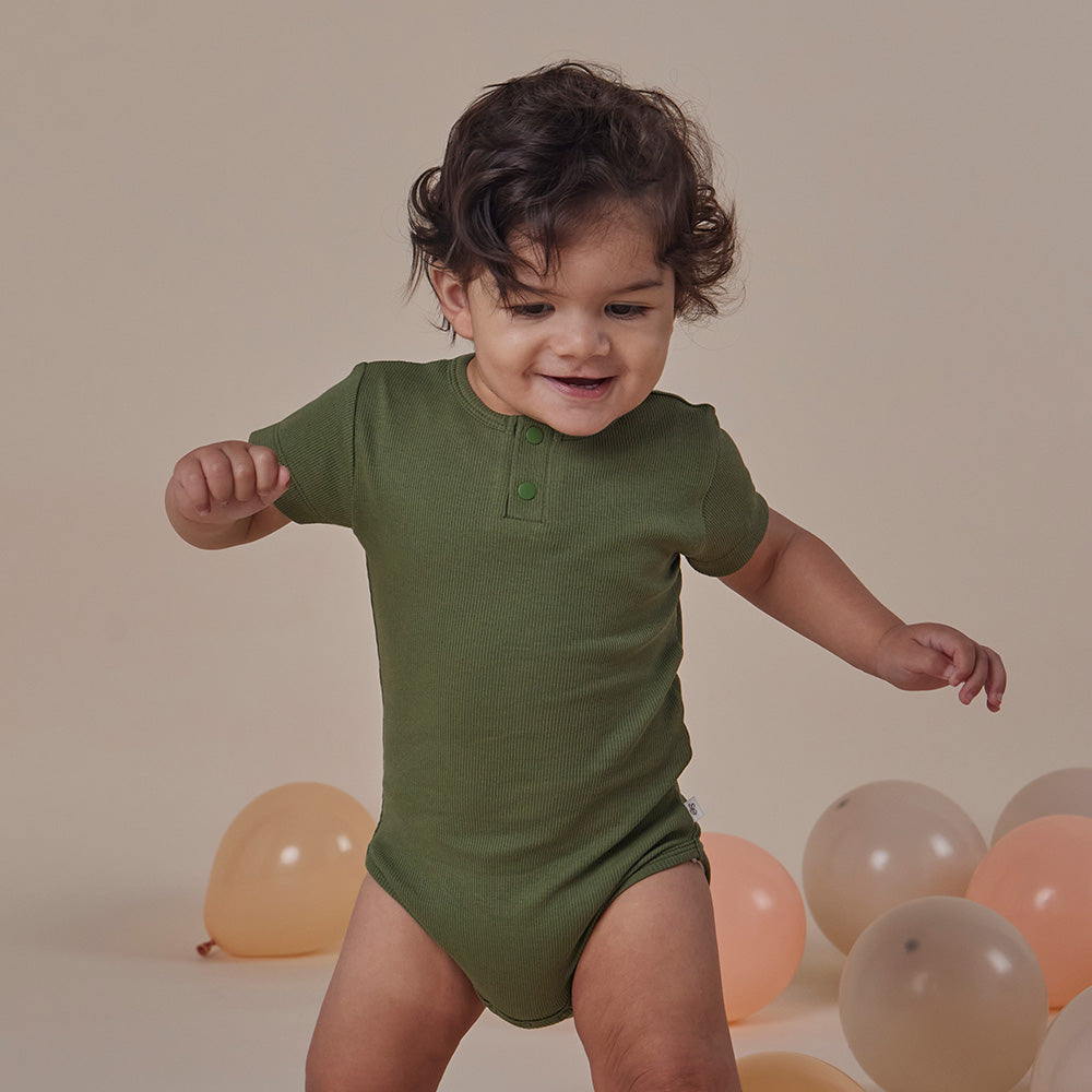 Olive Short Sleeve Organic Bodysuit - View 7