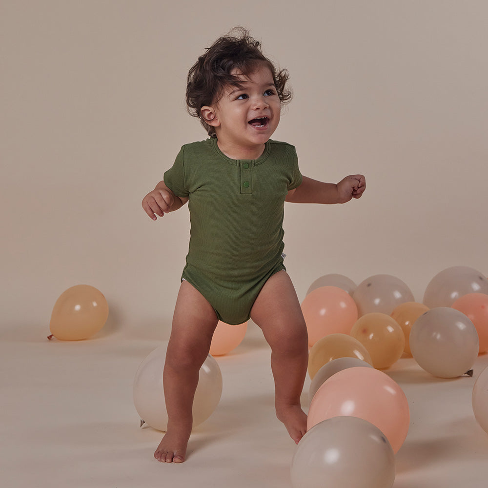 Olive Short Sleeve Organic Bodysuit - View 5