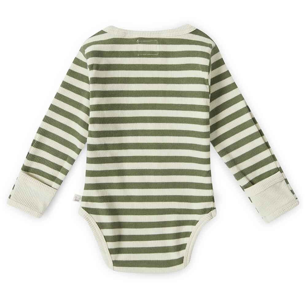 Olive Stripe Long Sleeve Organic Bodysuit - View 4