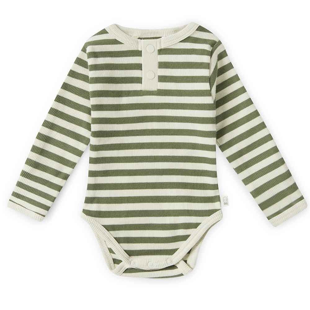 Olive Stripe Long Sleeve Organic Bodysuit - View 2