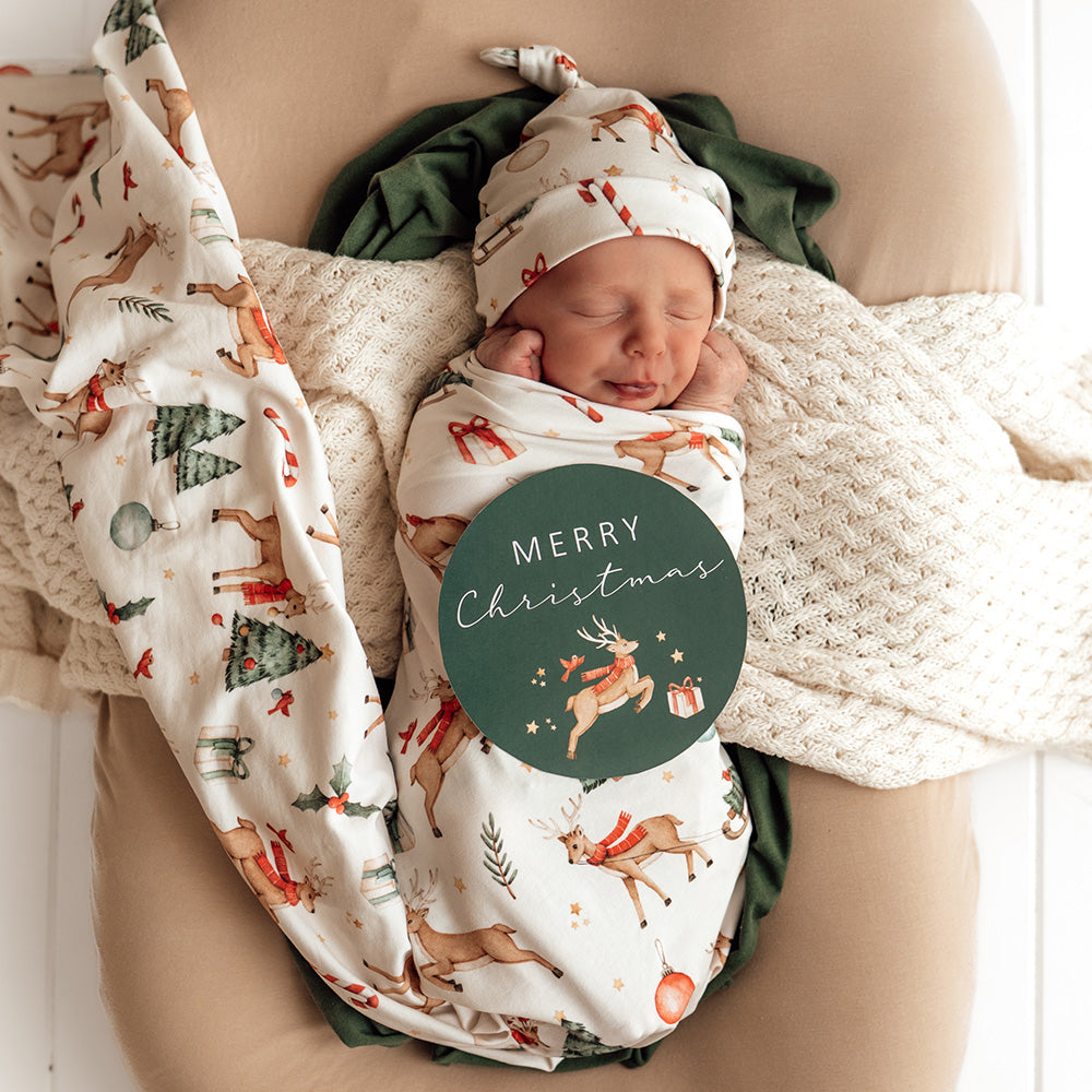 Prancer & Friends Organic Jersey Wrap & Beanie Set - View 3