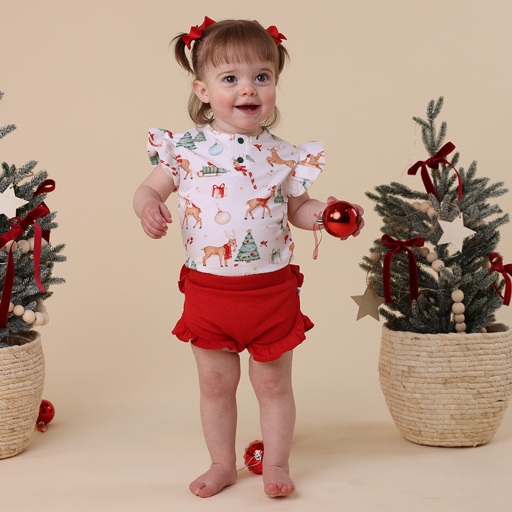 Prancer & Friends Short Sleeve Organic Bodysuit with Frill - View 1