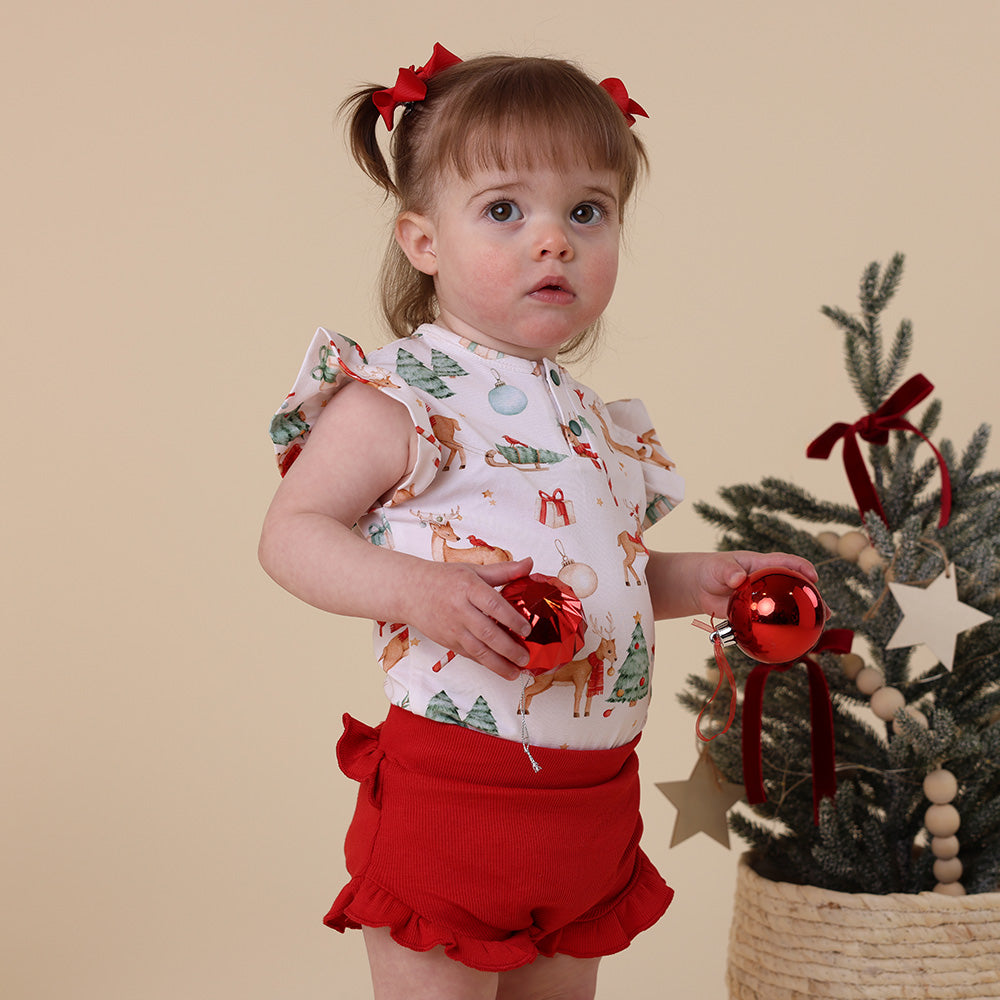 Prancer & Friends Short Sleeve Organic Bodysuit with Frill - View 4
