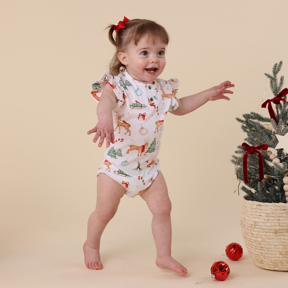 Prancer & Friends Short Sleeve Organic Bodysuit with Frill - View 3