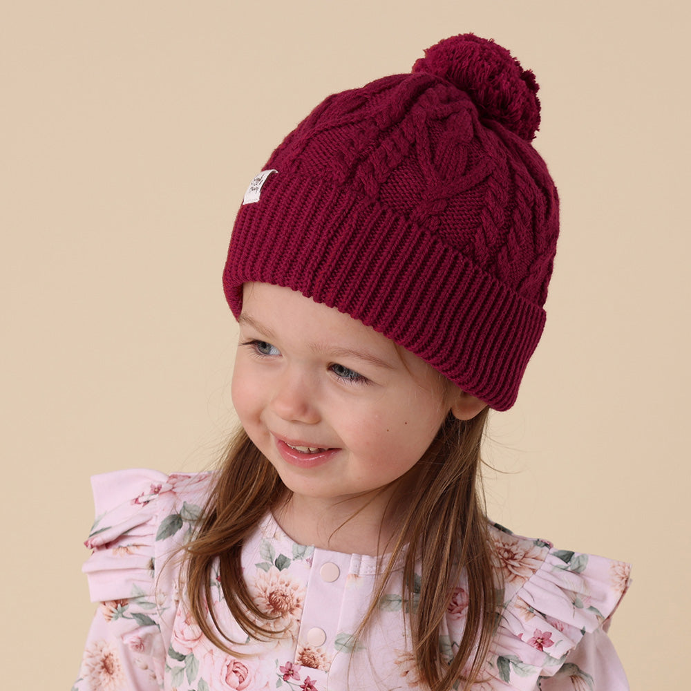 Raspberry Organic Baby Knit Beanie - View 1