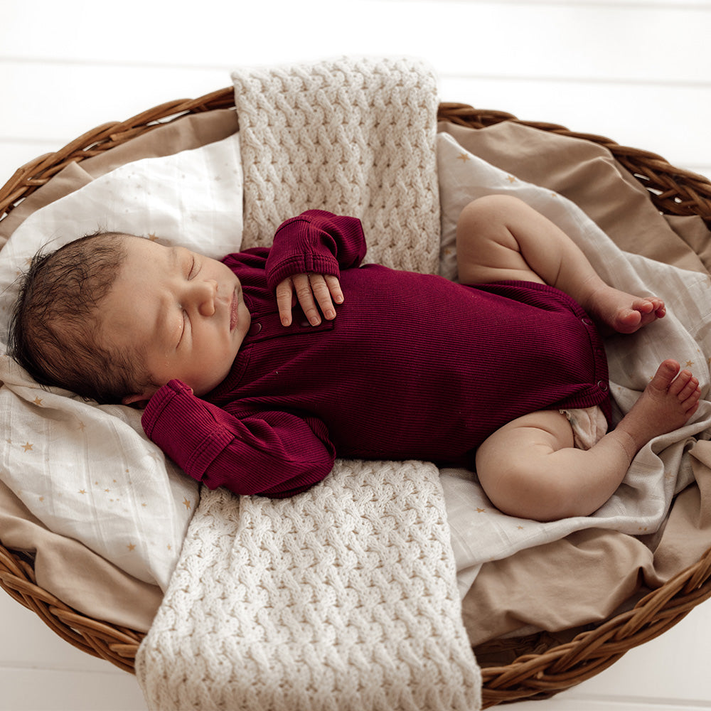 Raspberry Long Sleeve Organic Bodysuit - View 3