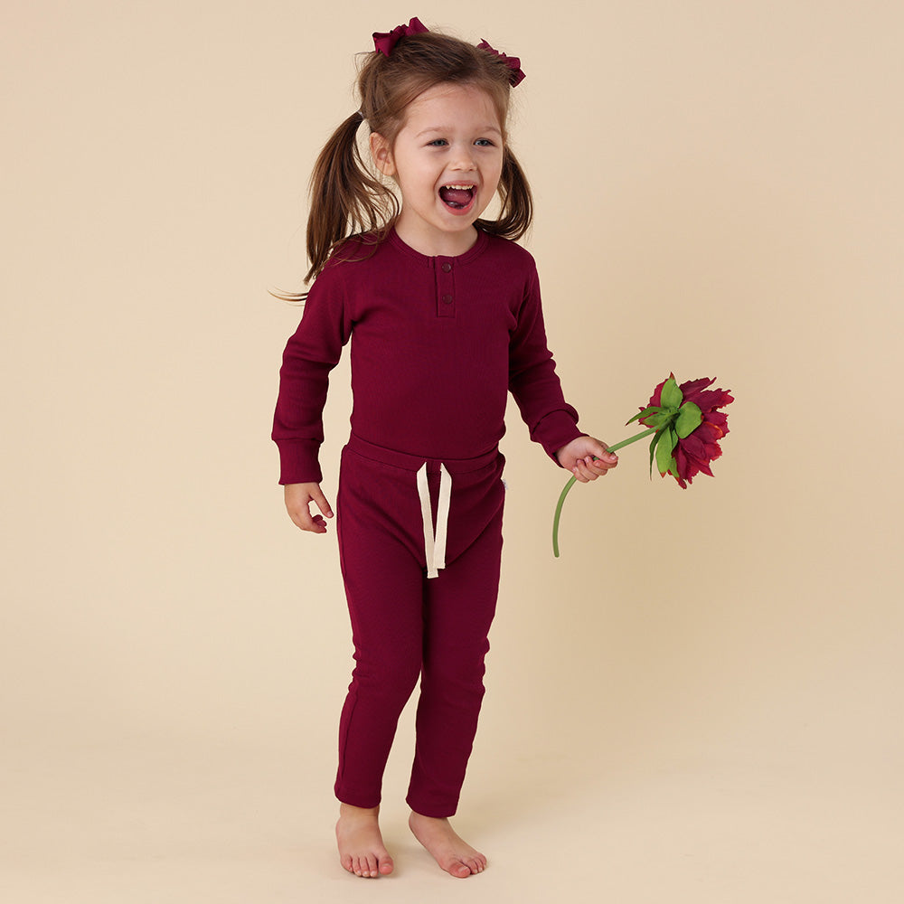 Raspberry Long Sleeve Organic Bodysuit - View 6