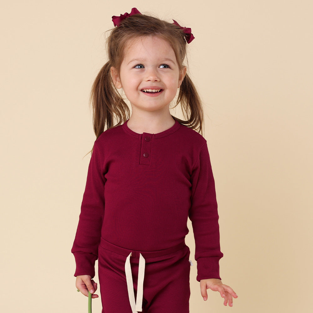 Raspberry Long Sleeve Organic Bodysuit - View 1